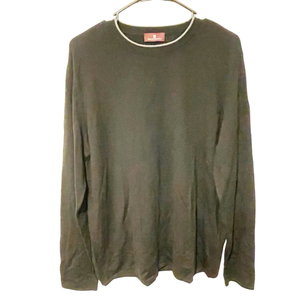 Bruno Magli Size Large Black Merino Wool Long‎ Sleeve Crewneck Sweater